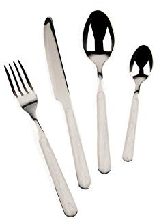 Excelsa Wood Servizio 24 Posate, Acciaio Inox, Bianco