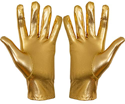 Skeleteen Metallic Gold Costume Gloves - Shiny Gold Princess Evening Stretch Dress Glove Set for Men, Women and Kids