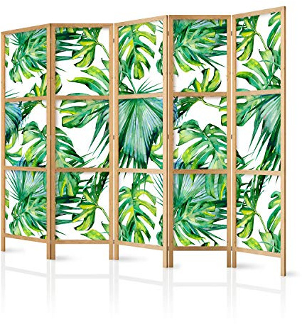 murando - Biombo XXL Tropical Hojas Monstera 225x171 cm 5 Paneles Lienzo de Tejido no Tejido Tela sintética Separador Madera Design Moda Hecho a Mano Home Office Japón b-B-0295-z-c
