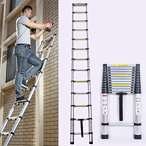 5m Telescopic Ladder, Lightweight DIY Aluminum Alloy Folding Steps, Portable & Extension, Anti-Slip 13 Step Ladder for Attic Loft Office, EN131, 150KG Max Load