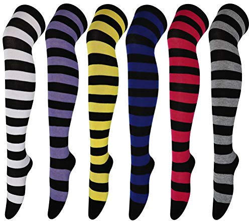 DRESHOW 6 Paia Calzini da Ginocchio Calzini Lunghi Calzettoni Coscia Scaldamuscoli Stivali Sopra il Ginocchio Alta Calze di Avvio per Ragazze e Donna