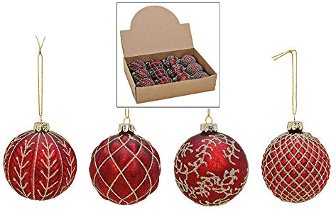 MC-Trend 12er Set edle Luxus Glas Weihnachtskugeln Ø 8cm Weihnachtsbaum Kugeln Christbaumkugeln Weihnachts Deko (ROT Gold)