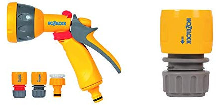 Hozelock Multi Spray Watering Gun Starter Set & Hose end Connector (12.5mm & 15mm)
