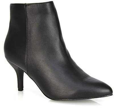 ESSEX GLAM Womens Ankle Boots Low Mid Kitten Heels Ladies Zip Pointy Booties Shoes Size (Black Synthetic Leather, 8)