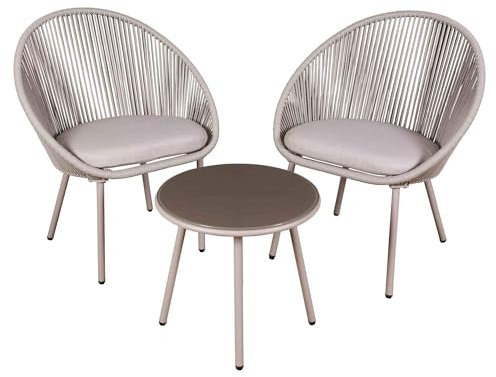 Dellonda Como 3 Piece Steel Bistro Set with Tempered Glass Top, Grey - DG55