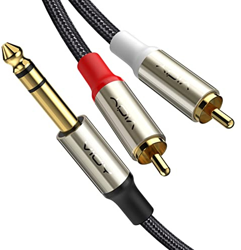 VIOY Dual Cinch auf 6,35 mm Kabel |1M|, 6,35 mm Stecker auf 2 Cinch Phono Stecker Audio Splitter Kabel mit vergoldetem Stecker für exzellenten Hi-Fi Sound