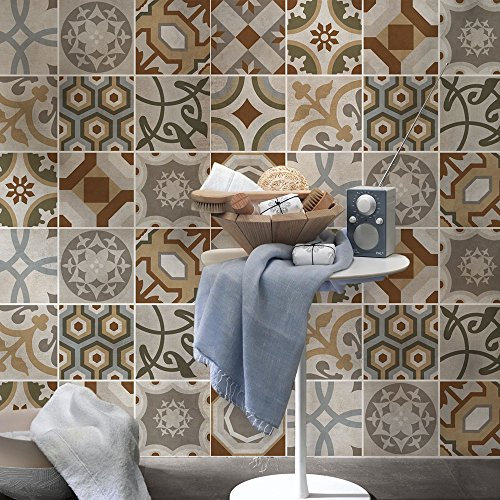 RE-COVERTILES - Fliesenaufkleber 24 Stück in den Maßen 10 x 10 cm - PS00173 Dekorative Vinylfliesen Bad- und Küchenaufkleber Design Wandaufkleber
