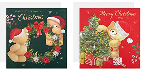 Hallmark Weihnachtskarten für Wohltätigkeitsorganisationen, 16 Stück in 2 festlichen Forever Friends Designs