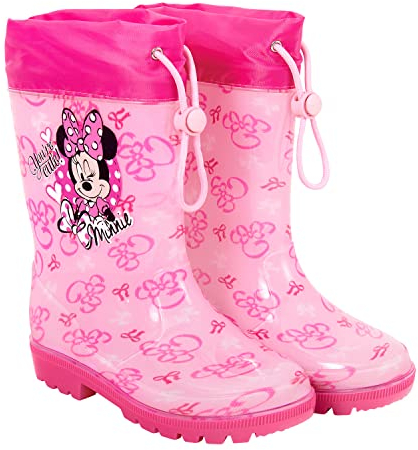 Stivali Pioggia Minnie Rosa e Fucsia per Bambine - Stivaletti Impermeabili Bambina con Minni Mouse e Suola Antiscivolo - Scarponcini Disney con Chiusura a Coulisse Rosa (Rosa e Fucsia, 26/27 EU)