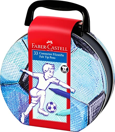 FABER-CASTELL 155538 - Filzstifte Connector Fußballkoffer, 33er Metalletui im Koffer-Format