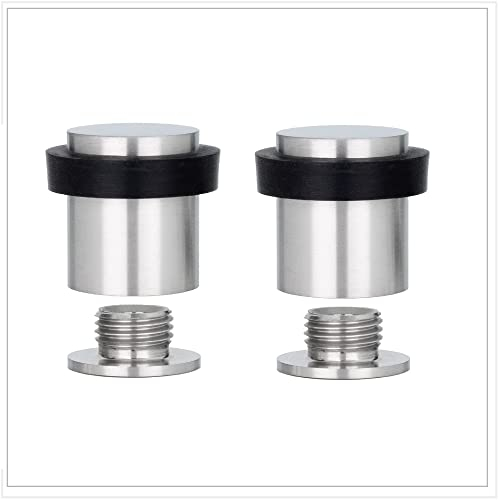 EVI Herrajes 2 Stück Türstopper | 25 x 27 mm | Gewindefuß | schwarzer Gummi | Edelstahl | matt lackiert | inklusive Schraube + Befestigungsstopfen | Modell 040811CBAM
