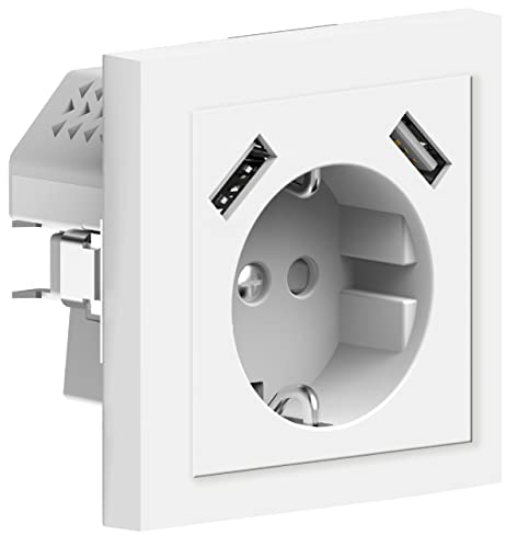 Steckdose Unterputz mit Ladegerät 2x USB-A 3.4A Max. weiss Einbautiefe 32mm Steckdosen Kindersicherung