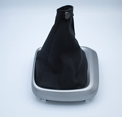 Universell Schaltsack aus Schwarzem Leder Kompatibel mit Fiat Tipo mit Befestigungen und Silbernem Rahmen