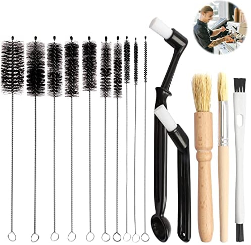 15 Pieces Coffee Cleaning Brush Set, Bristle Espresso Machine Brush Wooden Grinder Cleaning Brush Thin Pipe Cleaning Brushes for Coffee Machine Bottle Teapot Nozzle