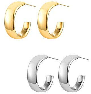 Aros Pendientes Gruesos para Mujer, Pequeños y Gruesos Pendientes de Aro de Oro y Plata para Niñas Pendientes de Tuerca de Plata de ley para Regalos de Dama