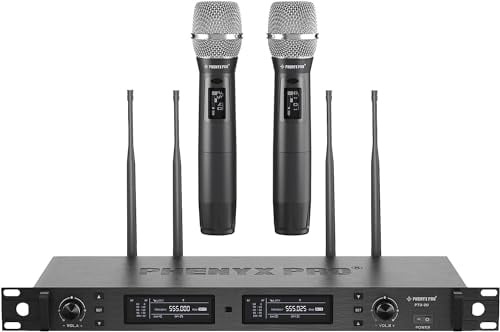 Phenyx Pro Wireless Microphone System, True Diversity Dual Cordless Mic Set, Professional UHF Handheld Wireless Microphones w/Auto Scan, 2x1000 Channels, 328ft for Stage & Studio (PTU-2U-2H)