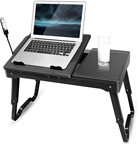 iMountek Laptop Table Multi-Functional Laptop Desk Bedding Notebook Laptop Bed Table Cooling Fan, LED Light, 4 USB Ports, Mouse Pad with Storage Groove, Breakfast Snacking Tray for Home Office Use