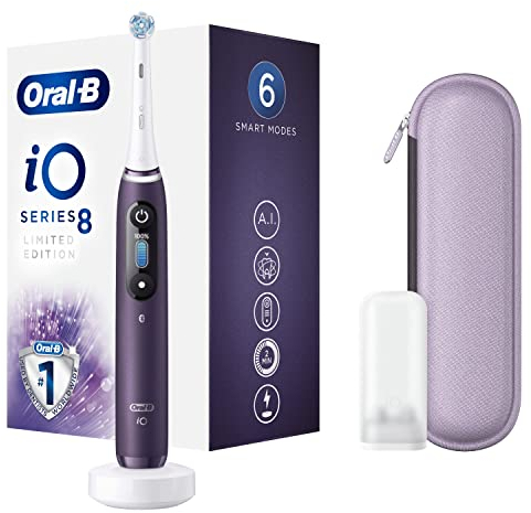 Oral-B iO8 Electric Toothbrushes For Adults, Gifts For Women / Men, App Connected Handle, 1 Toothbrush Head & Travel Case, 6 Modes with Teeth Whitening, 2 Pin UK Plug, Limited Edition
