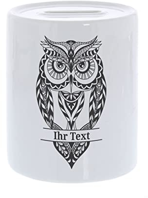 gravur-fabrik.de – personalisierbare Spardose mit Wunschtext – Zentangle Eule Motiv – individuelles Geldgeschenk für Erwachsene und Kinder – perfekte Geschenkidee für jeden Anlass