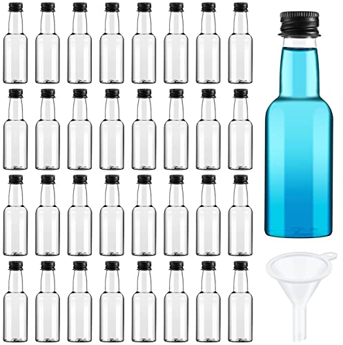 100 Pcs Mini Liquor Bottles Plastic Small Shot Bottles Mini Salad Dressing Bottle Empty Mini Alcohol Bottles with Black Cap Small Wine Bottles Hot Sauce Bottles Liquid Funnel Party Favors (2.5 Oz)