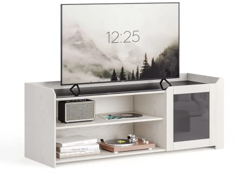 Mondeer TV-Schrank, Fernsehtisch mit Gehärtetem Glas Moderner Stil bis zu 55 Zoll für Wohnzimmer Schlafzimmer, B120 x H45 x T40 cm, Cremeweiß
