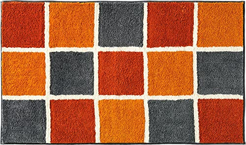 REDBEST Badematte, Badteppich, Badvorleger karo Los Angeles - rutschhemmend, Flauschiger Flor, pflegeleicht, für Fußbodenheizung geeignet - Terra Größe 60x100 cm