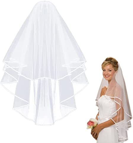 Hochzeitsbrautschleier mit Kamm Hochzeitsschleier, kurzer eleganter Braut Tüll weiße Taillenschleier für Brauthaarzubehör 75x55 cm