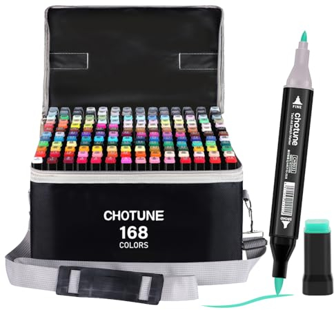 CHOTUNE Markers - 168 Colors, Fine & Brush Tips, Carrying Case - Suitable for Comics, Anime & Calligraphy