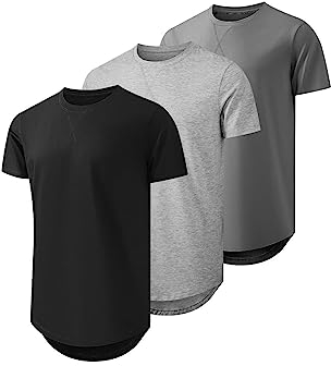 JMIERR T Shirt Herren Sommer Basic Longline T-Shirt Baumwolle Slim Fit Hemd Kurzarm Sportwear 3PCS XL