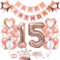 TOPHOPE Luftballon 15. Geburtstag Roségold Folienballon Luftballon Zahlen Geburtstagsdeko Mädchen 15 Jahr Riesen Folienballon Zahl 15 Ballon 15 Deko zum Geburtstag Roségold Happy Birthday
