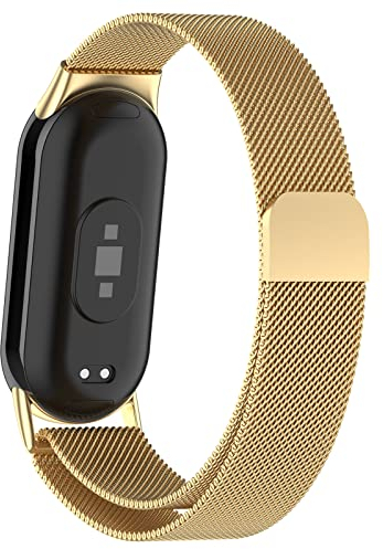 Milanaise Magnetic Armbänder für Xiaomi Smart Band 9/8 Armband Damen Herren,Magnet Edelstahl Milanese Loop Metal Mesh Uhrenarmband Verstellbar Sport Ersatzarmband für Xiaomi Miband 8/Mi Band 9,Gold