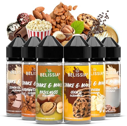 Belissia Shake and Make Set Kaffeepause 6x10ml Aroma + Schüttelflasche | Lebensmittelaroma, vegan, ohne Zusatzstoffe, 120ml Flasche, für Backen, Speisen, Getränke, Shakes, DIY und Raumduft