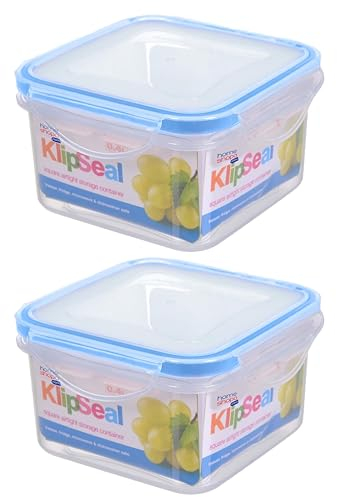 HOMESHOPA Plastic Airtight Food Storage Container, 2 Pack 400ml Square Leakproof Stackable Container with Clip-Lock Lid, BPA Free Reusable Meal Prep Lunch Box, Microwave Freezer & Dishwasher Safe