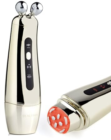 Beautifly B-Booster Aura Golden Anti Aging Skincare, Dermaroller 2 MHz, Massage Visage Avancé Avec Technologie DMA und EMS, Derma Roller, Appareil Massage Visage, Anti Falten