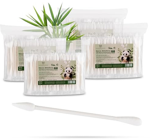 Make-Up Wattestäbchen, Kosmetik Wattestäbchen (4x100) steril & einzeln verpackt, mit Spitz & Rund Köpfen auf Hartpapier-Stiel – Perfekte Linien & sanftes Verblenden