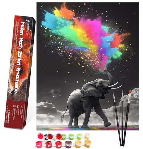 Bougimal Malen Nach Zahlen Erwachsene Tiere Ohen Rahmen inklusive Pinsel und Acrylfarben - 40 x 50 cm, Elefant 3