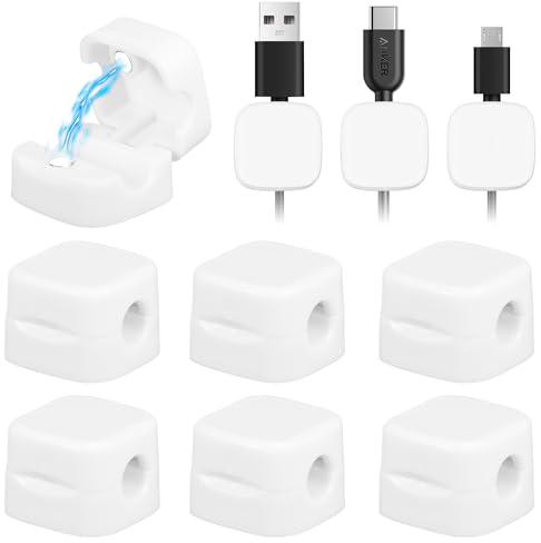 6 Stück Magnetische Kabelhalter, Magnetische Kabelmanagement, Verstellbare Kabel Organizer, Kabelhalter selbstklebend, für Schreibtisch, Nachttisch, Ladekabeln, Audiokabel, Küchengeräte (Weiß)