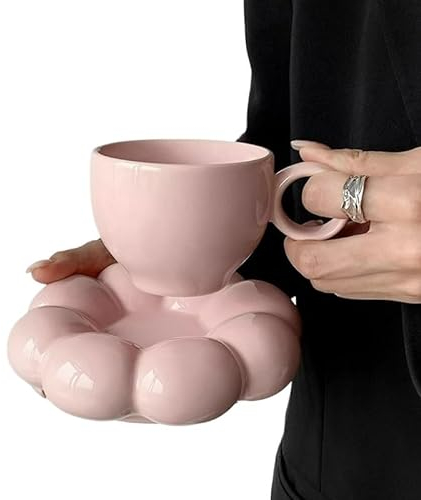 BLacOh Tazzine Caffe Tazza nuvola da 200 ml Tazza in ceramica creativa Tazze da caffè rosa, tazze con tazza e piattino Tazzine Caffè (Size : 200ml, Color : Pink 200ml)