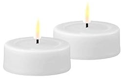 ReWu LED Teelicht 2er Deluxe Homeart, Indoor Großes LED-Teelicht mit realistischer Flamme, warmweißes Licht - Weiß