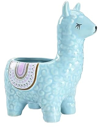 tuwiwol Töpfe in Tierform – stilvolle und langlebige Sukkulenten Pflanztöpfe für kleine Räume, umweltfreundlicher Keramik Blumentopf, Alpaka himmelblau