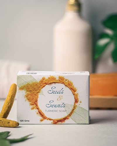 Suds & Scents Turmeric Soap with Neem Extract, For all Skin types. Treats Acne, Skin Irritation, inflammation and Hyper Pigmentation