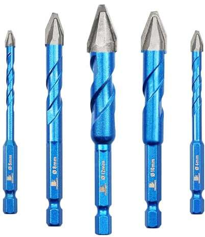BRSCHNITT Head Eccentric Drill Bit 3/16,1/4,5/16,3/8,1/2- 5pcs Carbide Tipped Drill bit Masonry Drill Bit Sets for Porcelain Ceramic Tiles Glass Hard Plastic Cement/Granite etc