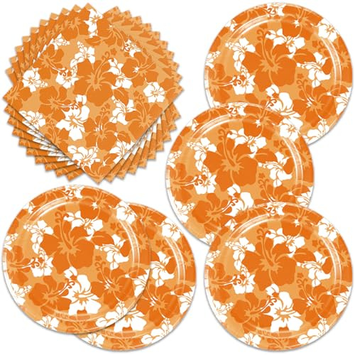 Hawaiian Hibiscus Flower Birthday Party Supplies， Hawaiian flower theme party tableware Set Plates Napkins for Kids Sea side holiday party decorations (ladybug)