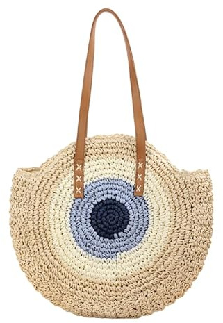 FUNSEED Sac de paille en forme de coquillage pour femme, sac fourre-tout tendance œil de diable, sac à bandoulière, sac à dos de plage pour les vacances d'été