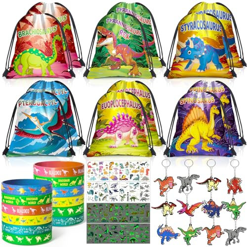 Tacobear Dinosauro Gadget Compleanno Bambini Festa Compleanno Bomboniere Sacchetti Festa Dinosauro Zaini con Coulisse Portachiavi Silicone Braccialetto Regali di Compleanno per Bambini