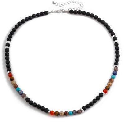 SHLWYG Vulkansteinperlen Halskette, bunte Perlenkette, modische Schlüsselbeinkette, Natursteine (gemischte Farben)