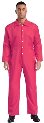 RUNQHUI Homme Salopette de Travail Manches Longues Combinaison de Travail Jumpsuit Workwear S-3XL Rose vif M
