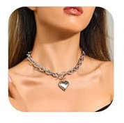 LILIE&WHITE Chunky Silver Heart Necklace for Women, Chunky Silver Chain Necklace with Toggle Clasp, Stylish Fashion Jewellery for Everyday and Gift