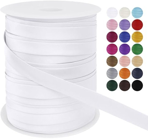 LEREATI Schrägband 15mm x 50m, Einfassband zum Nähen Doppelt Gefaltetes Stoffband aus Polyester Hemming Tape Satin, Nahtband zum Nähen Basteln Dekorationen DIY Handwerk (Weiß)