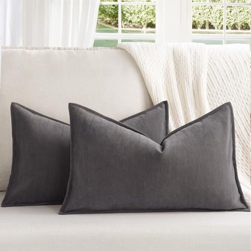 ZWJD Rustikales Grau Kissenbezug 40x60 2er Set Chenille Kissenbezüge Sofakissen Kissenhüllen mit elegantem Design, weiche und luxuriöse dekorative Dekokissen für Couch, Bett und Heimdekoration